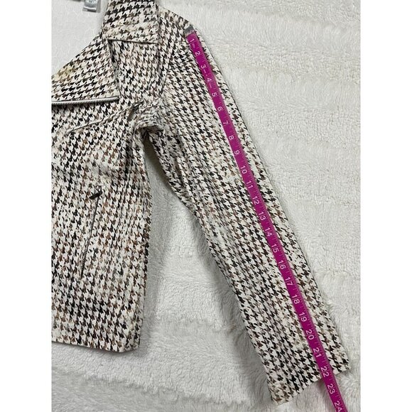 Chicos Jacket 1 Medium Asymmetrical Zip Metallic Houndstooth Print Pockets - Picture 8 of 8